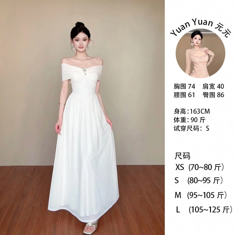 G2/L002 0721【元元】度假风高级感一字肩多种穿法修身气质仙女裙女