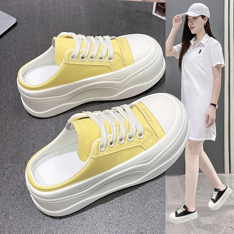 一脚蹬厚底包头半拖鞋女外穿2025新款凉拖夏季百搭休闲小白鞋板鞋