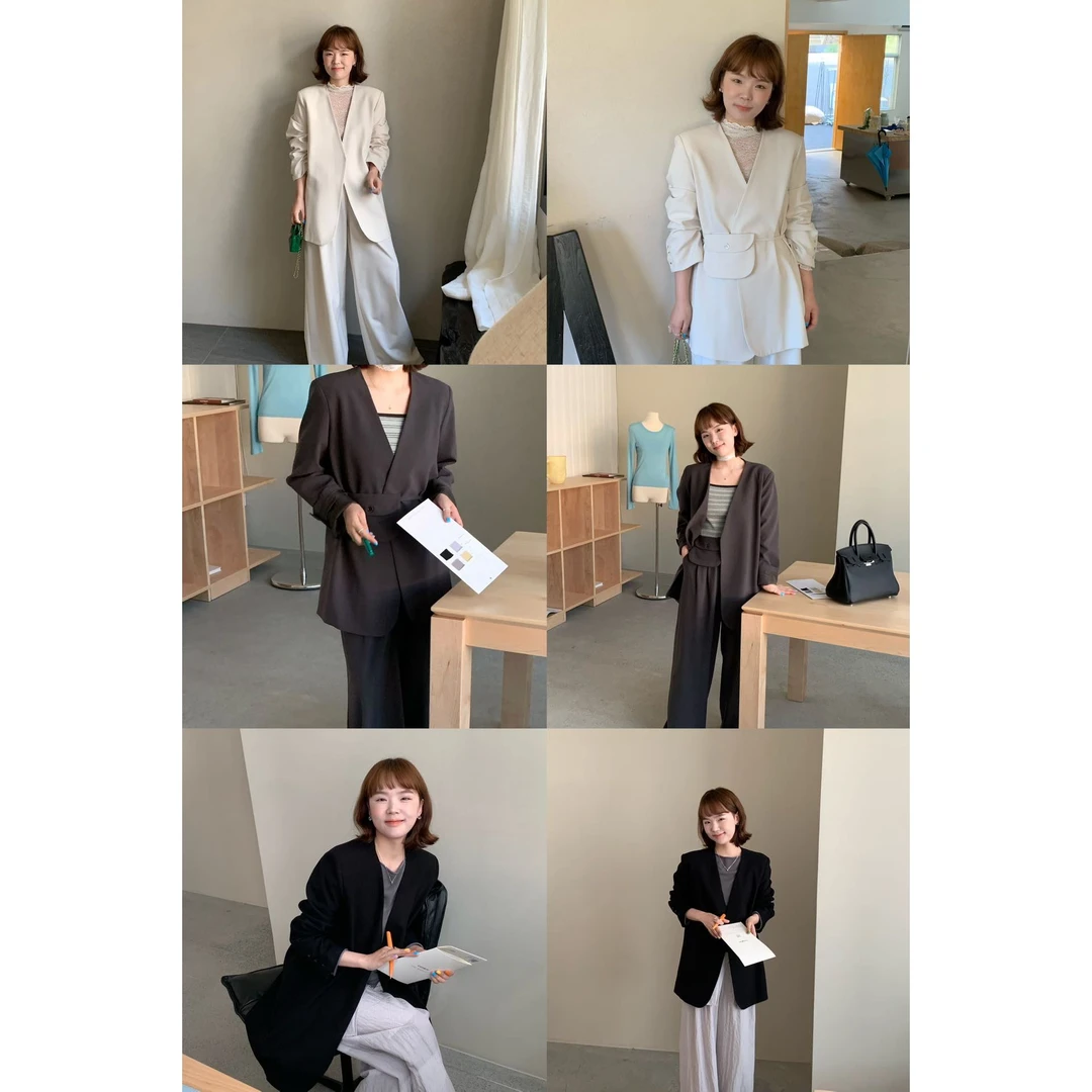 56831#抹茶#V领通勤质感百搭西装(配腰包)（福利）