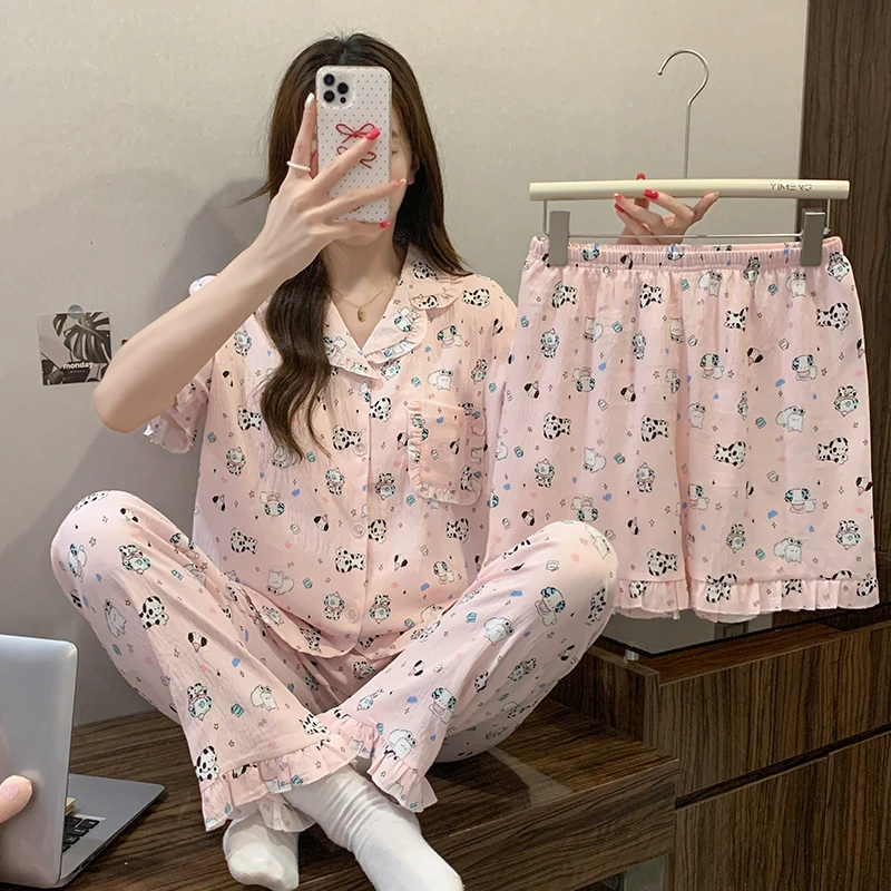 夏季新款宠物乐园短袖带杯垫三件套睡衣可爱绵柔透气舒适套装2119