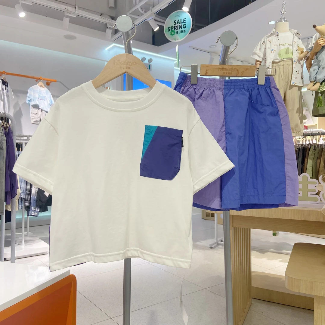 皇室童缘【中大童】2025男童夏装卡通水印花套装百搭夏季五分短裤