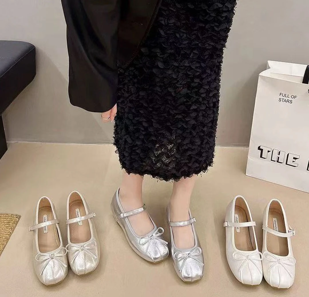 蝴蝶结玛丽珍夏季新款韩版百搭女鞋平底方头一字扣带浅口单鞋