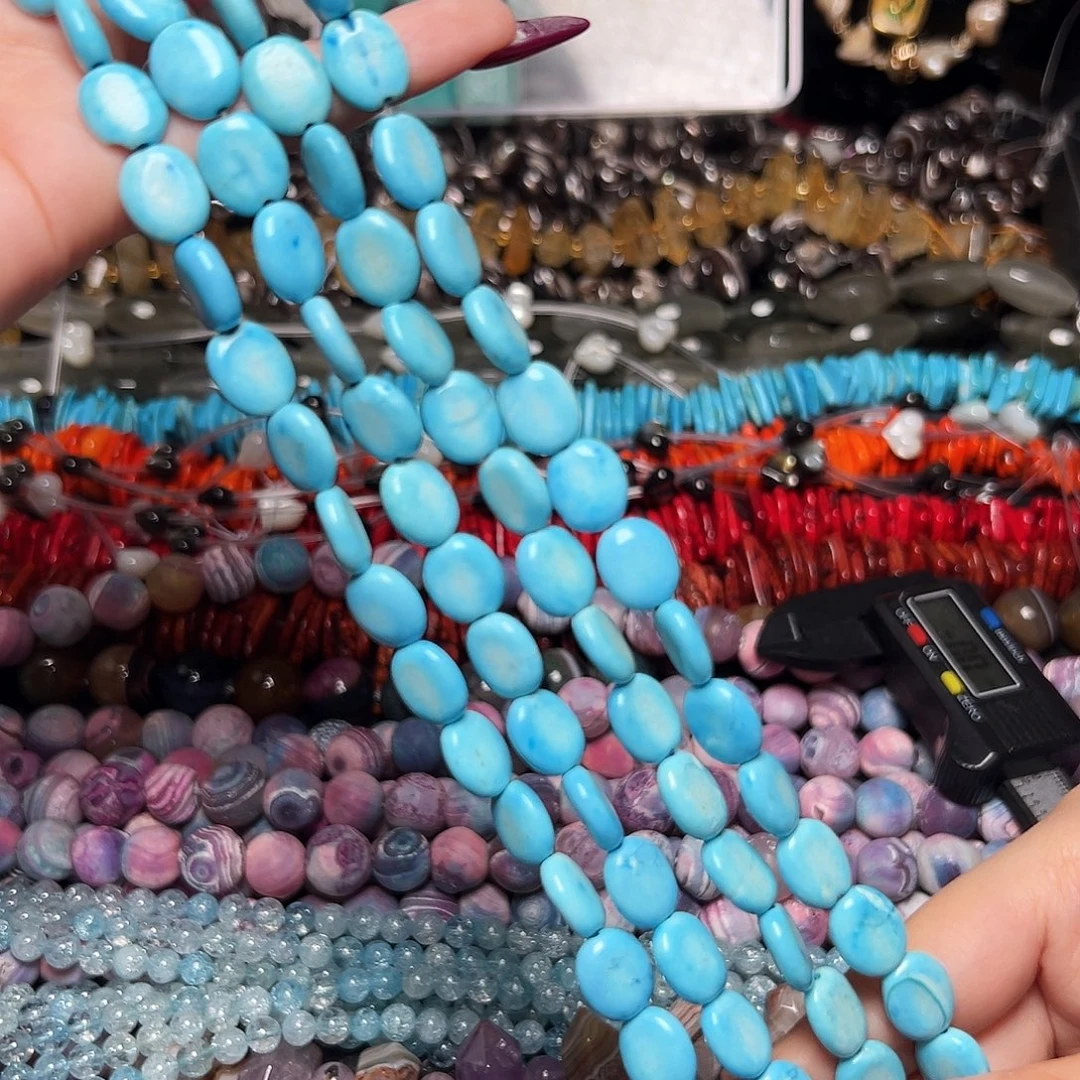 玛瑙/玉髓足银镶嵌珠宝半成品X556绿松石圆饼11.4*9.2*4mm