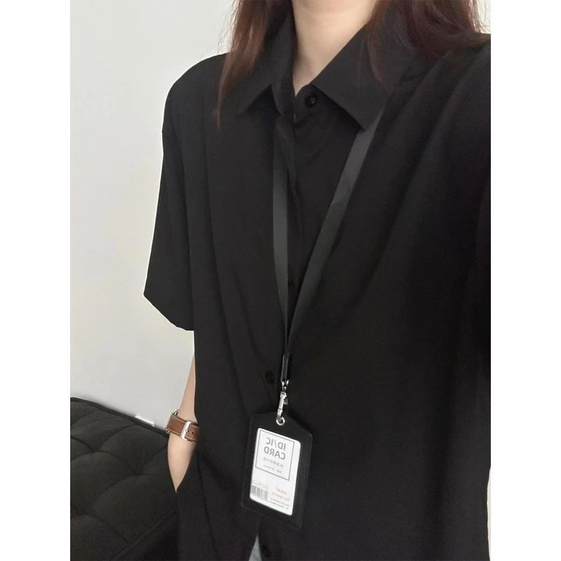 黑色冰丝短袖衬衫男款夏季穿搭宽松休闲衬衣高级感叠穿防晒外套潮