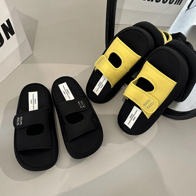 厚底面包鞋！夏季新款百搭外穿拖鞋女魔术贴沙滩配裙子增高凉拖