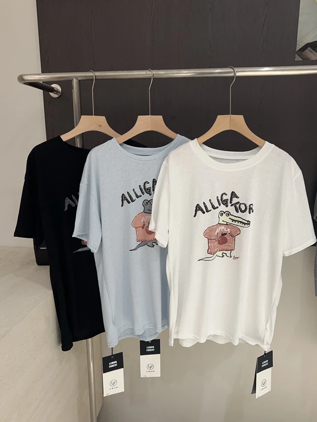 夏季宽松舒适卡通T恤显瘦短款时尚休闲百搭不规则圆领白色打底ins