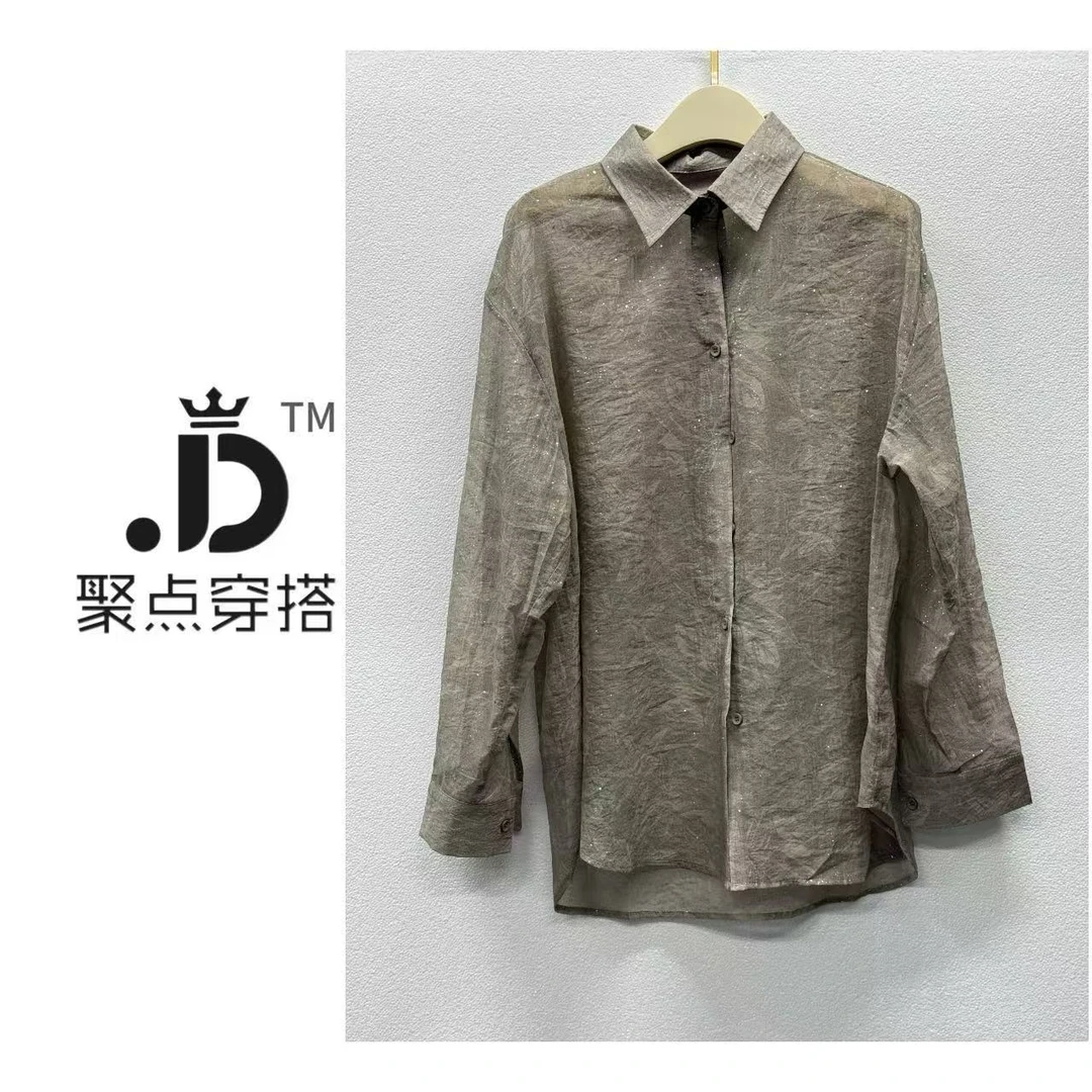 JUDIAN-印花细闪长袖衬衫8jd098902