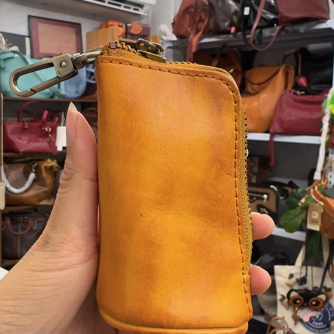 牛皮头层牛皮棕色零钱包