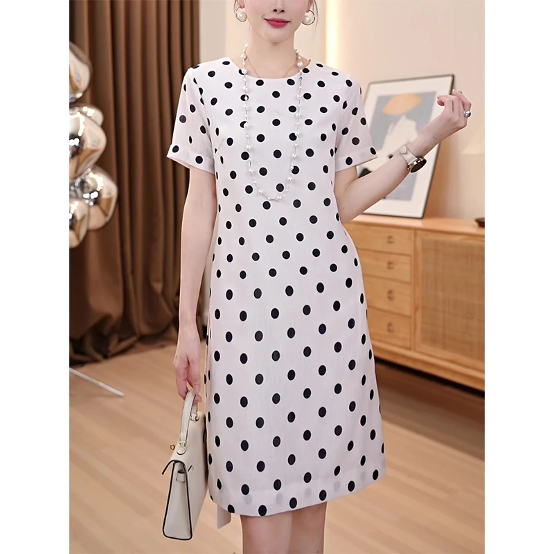 夏季小众复古设计感时尚休闲气质大码减龄遮肉显瘦短袖波点连衣裙
