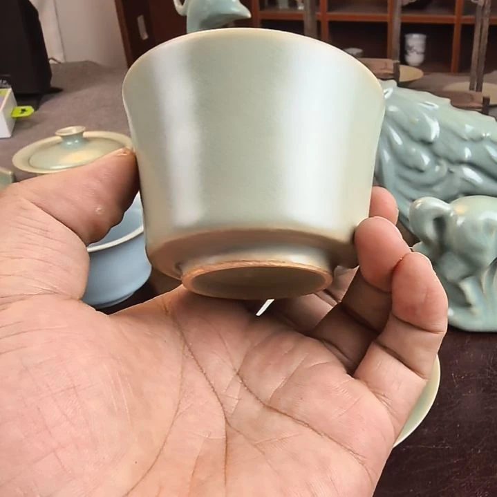 汝州原产地原矿仿古手工马蹄杯薄釉不匀