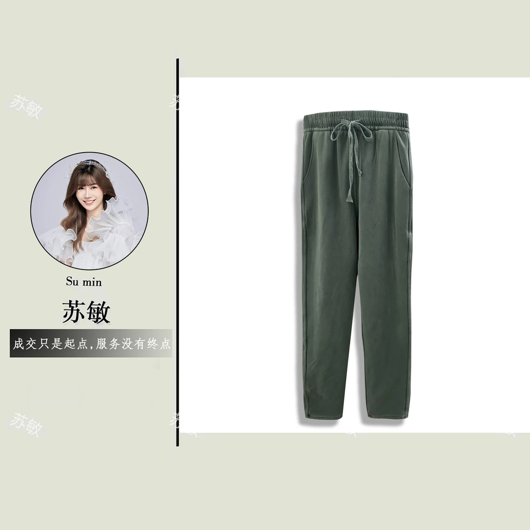 秋冬新品！女士冬季加绒系带直筒工装牛仔裤G440-15