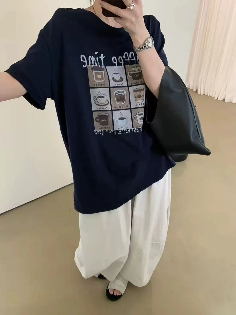 91115 咖啡九宫格印花T恤