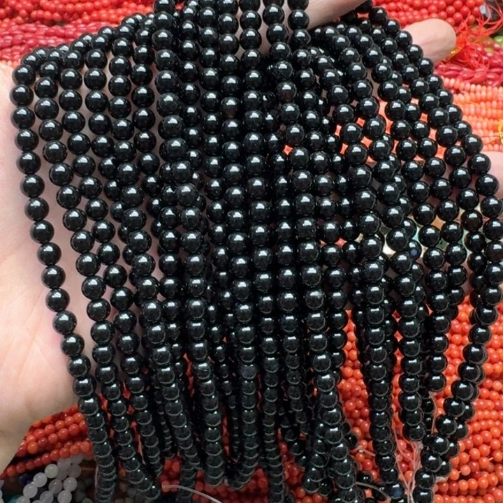 合金玛瑙/玉髓珠宝半成品一条6mm黑玛瑙高品