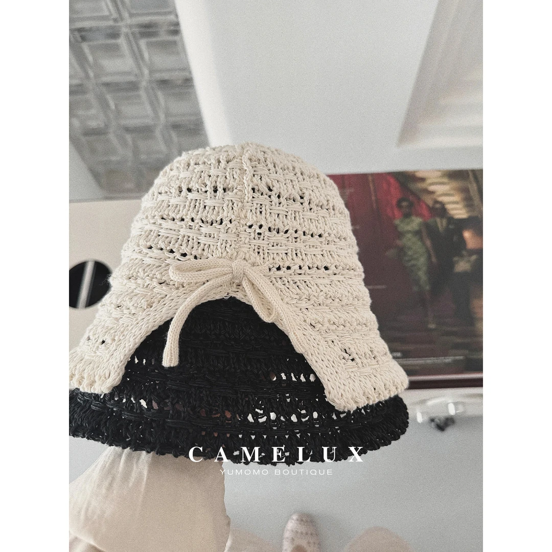 【M】镂空针织渔夫帽 遮阳帽后开叉绑带蝴蝶结显脸小盆帽 QJA2041