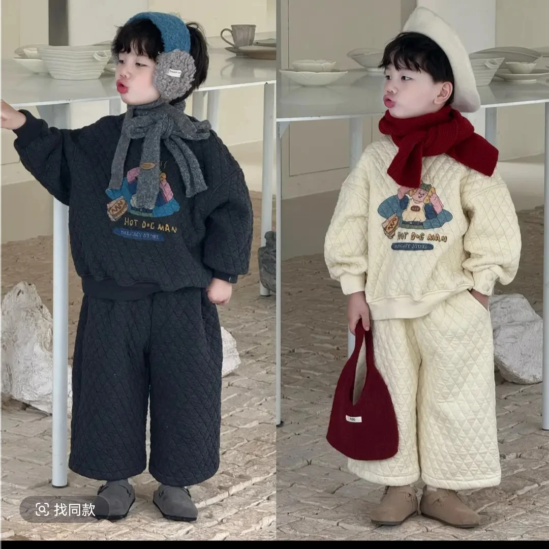 儿童冬季加绒套装2025新款韩版帅气宝宝外穿保暖俩件套