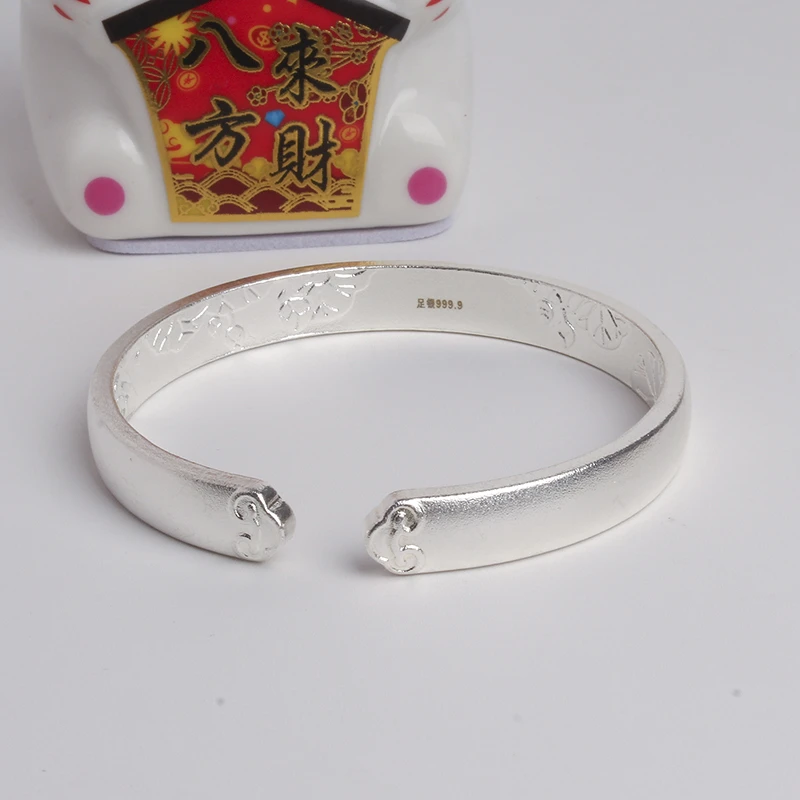 足银手镯 17号链接足银999.9【祥云莲花银手镯】复古民族风磨砂素款