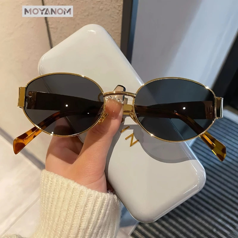 美式椭圆形太阳镜复古小框高级感时尚潮流金属圆脸墨镜女网红街拍