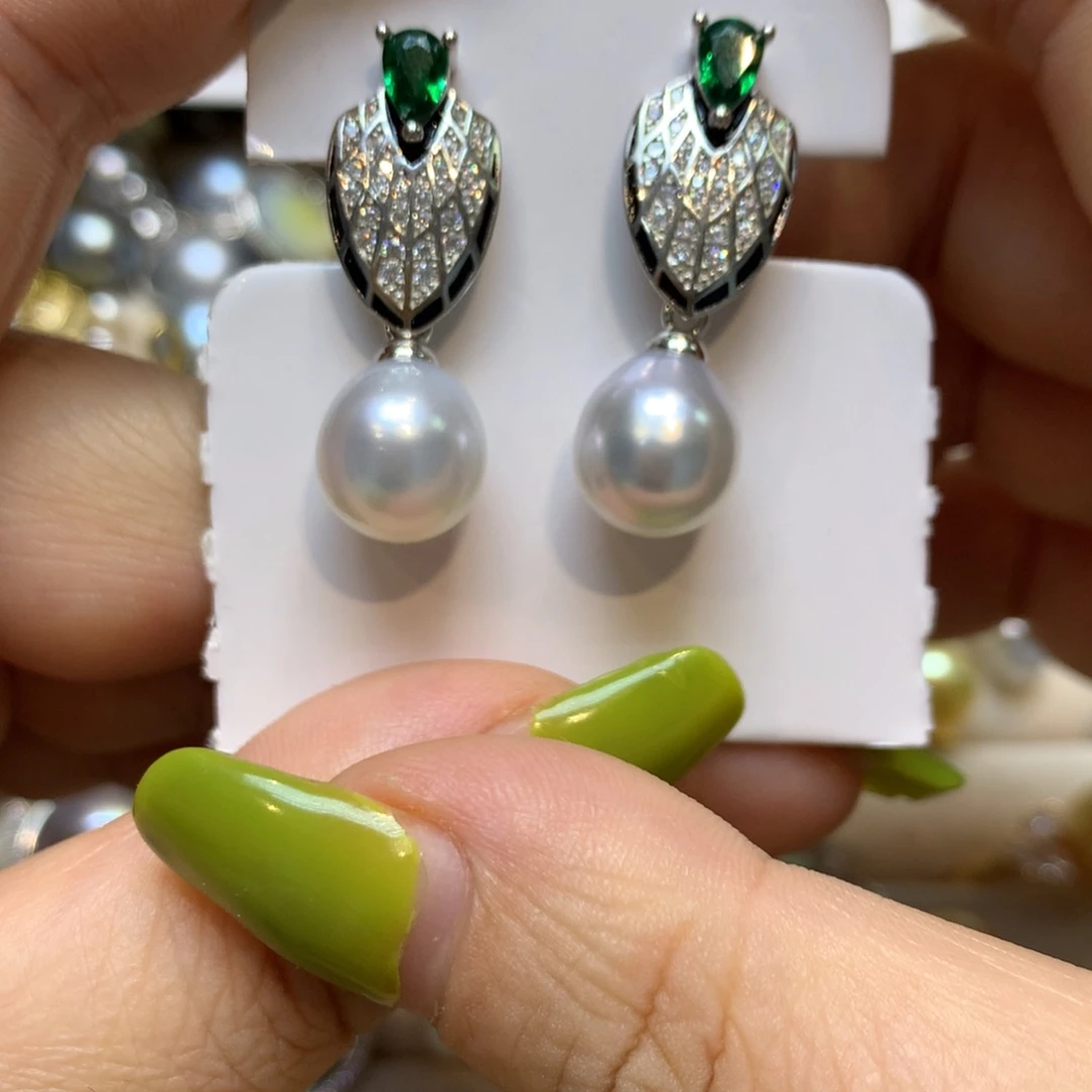 银S925镶嵌海水珍珠耳饰