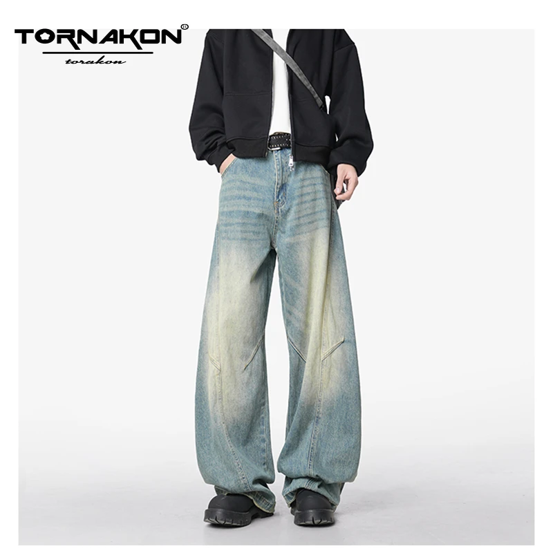 TORNAKON青少年春季新款拖地牛仔裤直筒阔腿垂感高街个性设计感