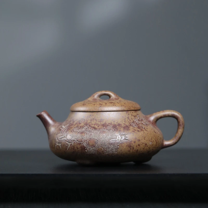 大吉羊柴烧 宜兴紫砂壶茶壶茶具 原矿本山绿泥见瓢壶130ml徐雅