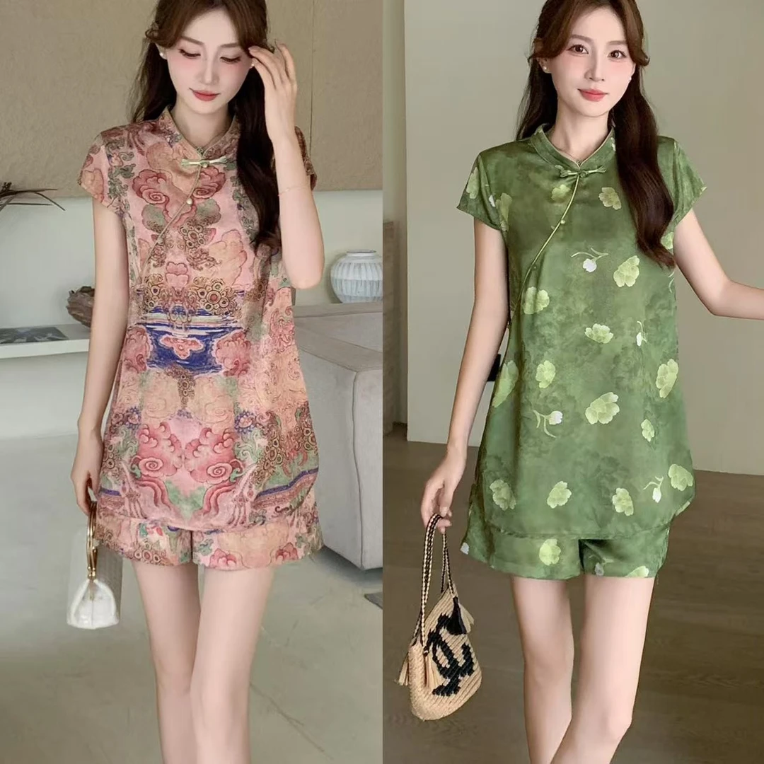 613/29079/139-9 新中式国风套装高级感短裤改良旗袍两件套