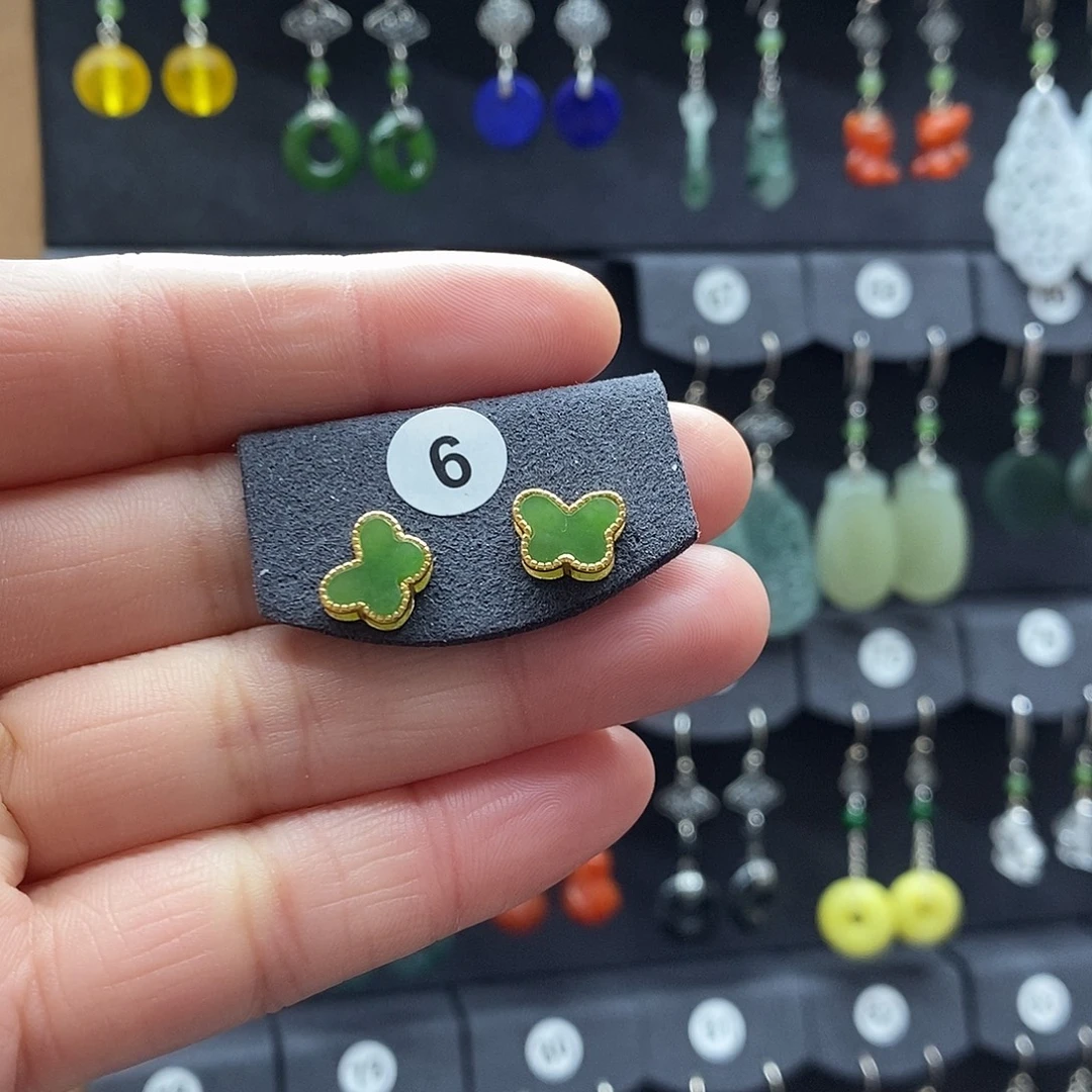 *****和田玉银S925镶嵌耳饰