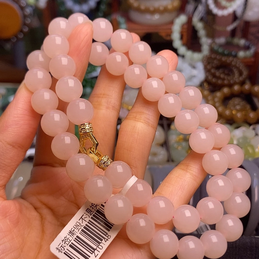 和田玉未镶嵌颈饰老矿料浓红藕粉项链10m