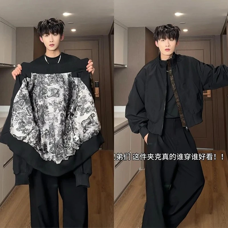 高端黑色飞行夹克外套男士春秋季2025新款立领短款美式棒球服男款