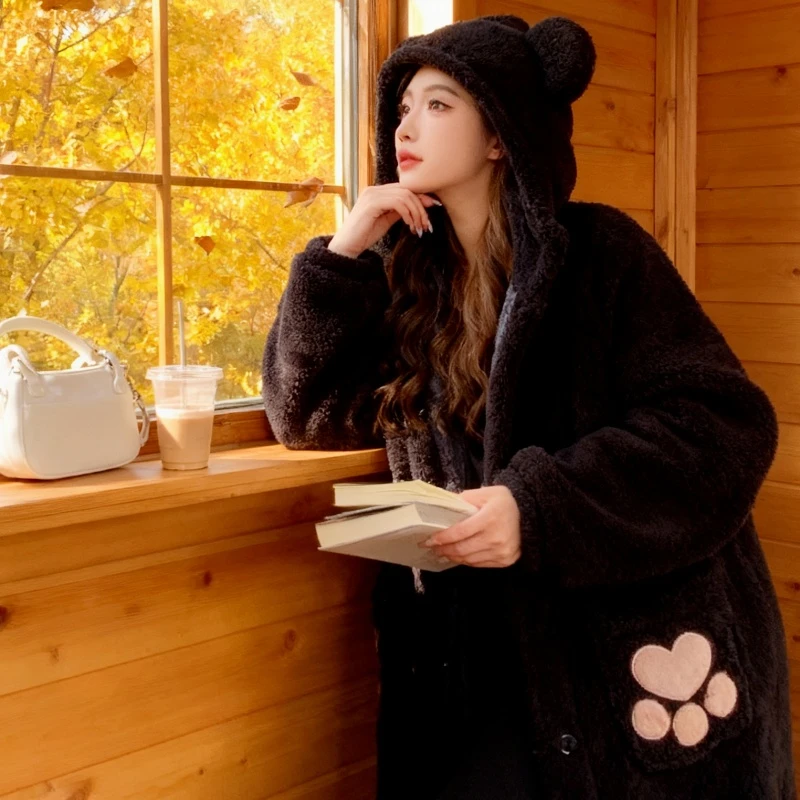 2025秋冬季款睡袍新款保暖睡衣双层加厚加绒美拉德长款睡袍