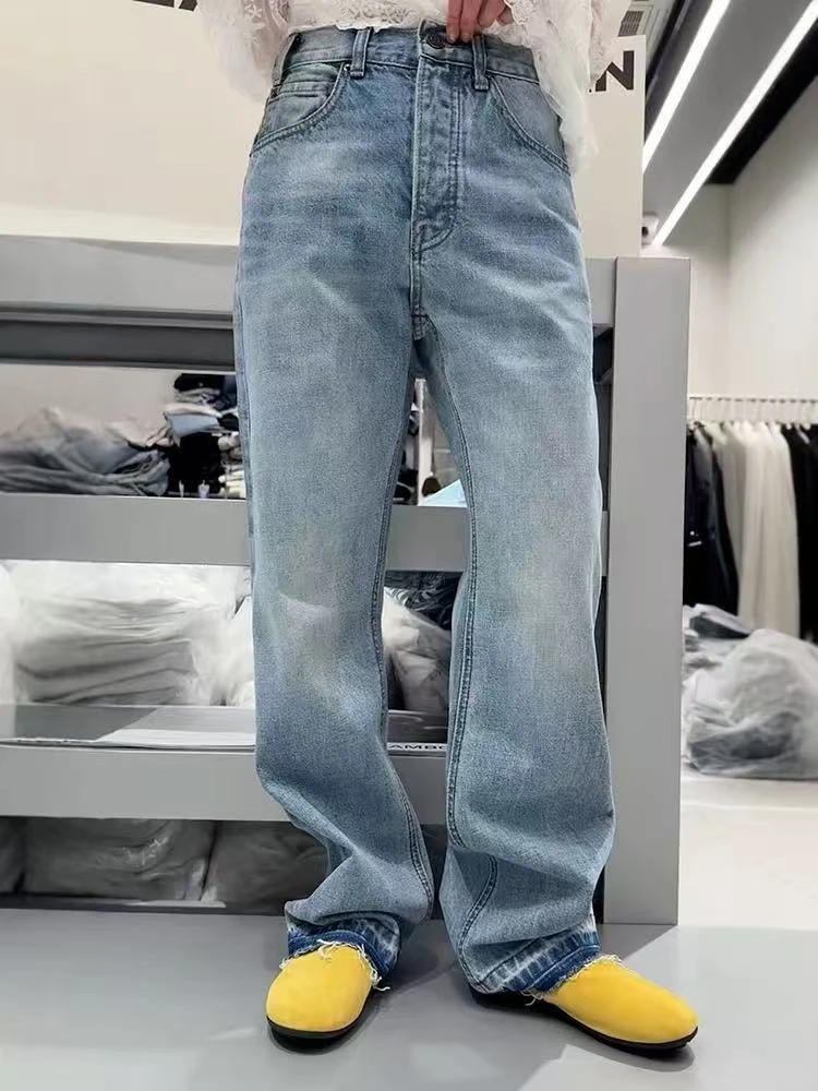 诗歌兰2025韩版直筒裤百搭水洗牛仔裤宽松女长裤高腰显瘦18-1