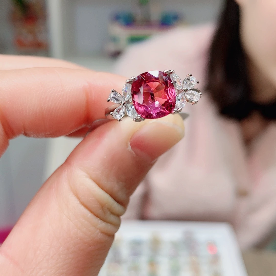 碧玺戒指银S925镶嵌戒指超美