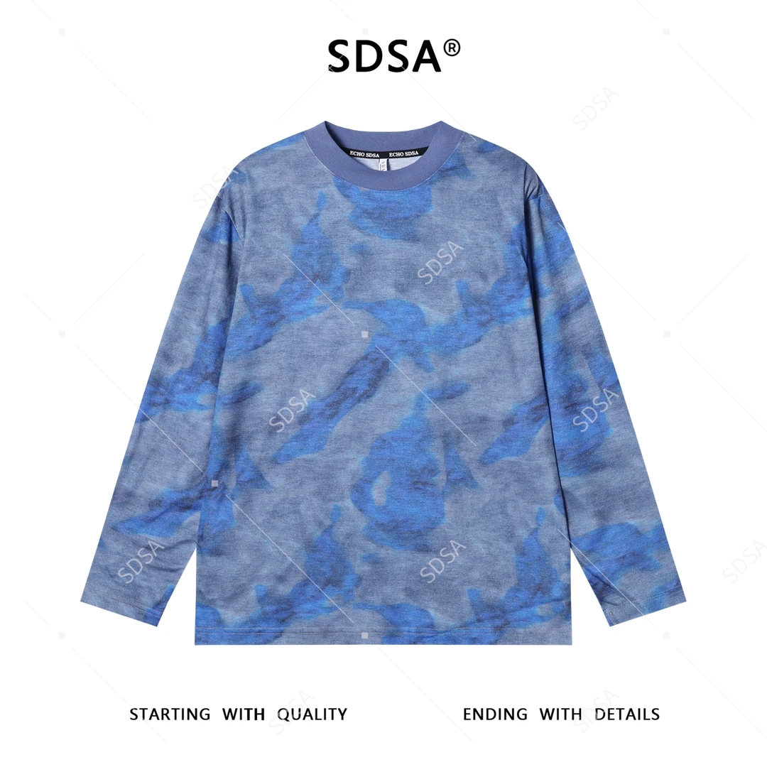 T4726男士秋冬新款痞帅男装韩版扎染撞色设计长袖T恤圆领百搭上衣