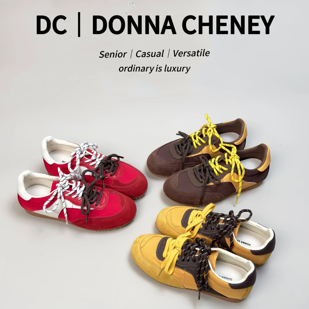 DONNA CHENEY美拉德复古德训2025新真皮拼色百搭平底阿甘鞋