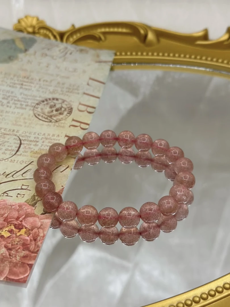 A3天然水晶天然原矿草莓晶水晶手链爱情石信物星光草莓晶手串9mm