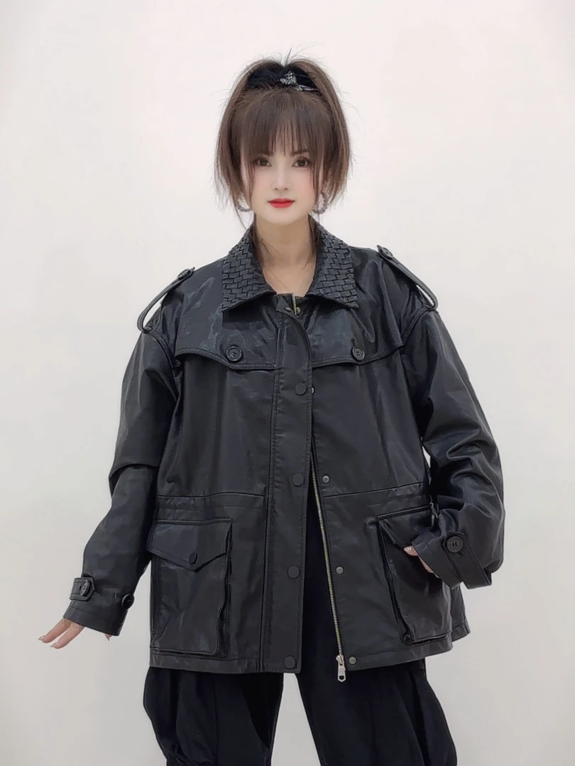 夹克长袖黑色朋克风春季少女风上衣秋季短款皮衣立领