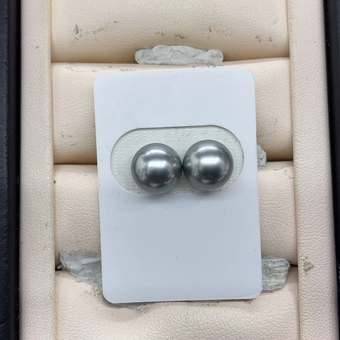 海水珍珠裸珠正圆铂金灰对珠10-11mm