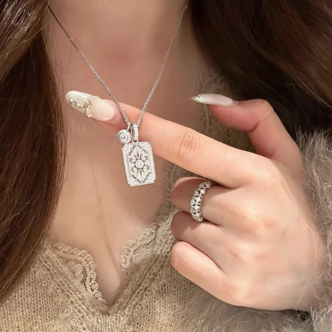 铜合金吊坠 中古超闪满钻无事牌吊坠项链时尚精致千金感毛衣链