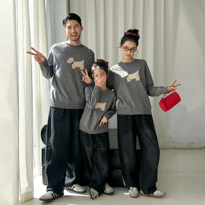 亲子装一家三口毛衣秋冬季母女针织衫儿童衣服韩版母子装保暖上衣