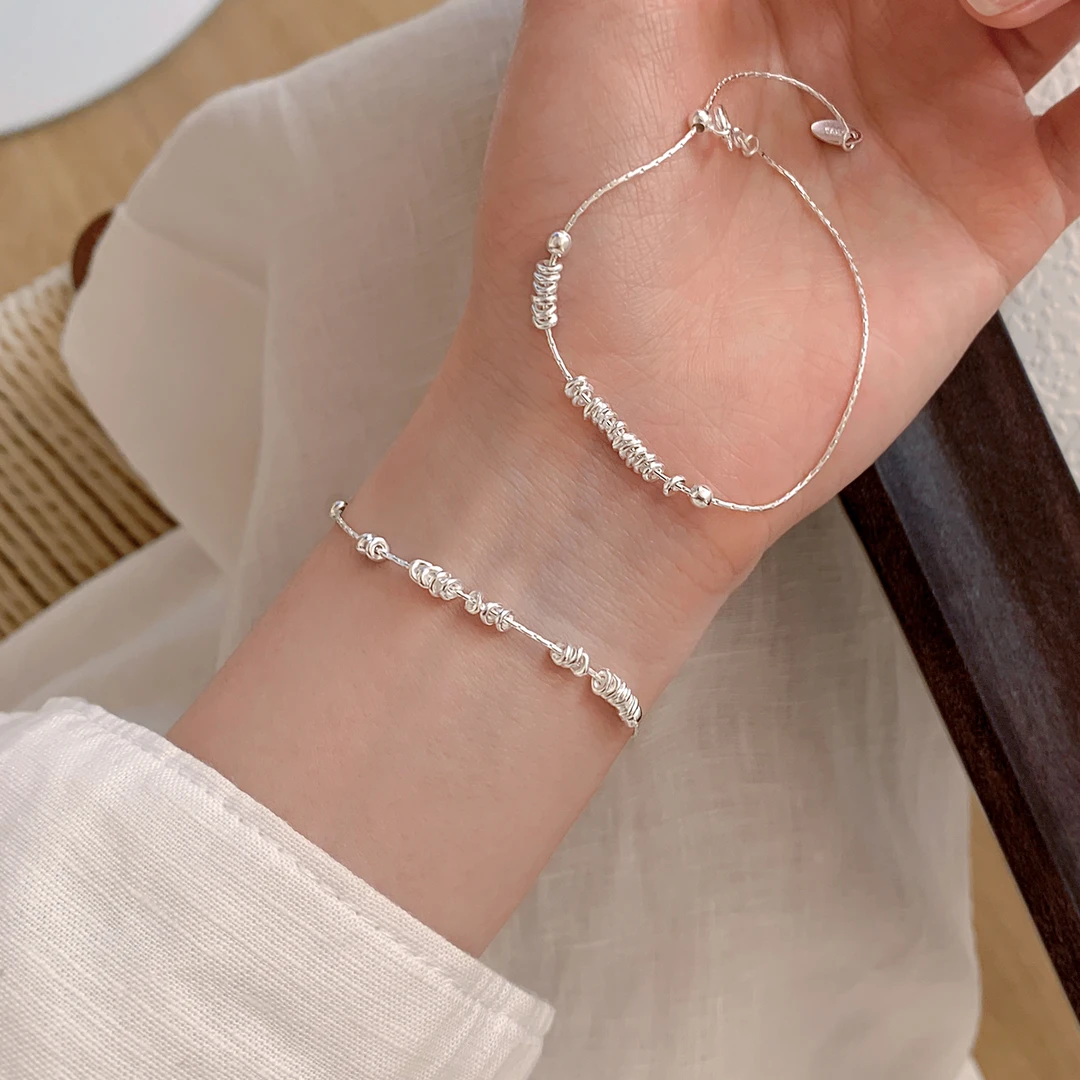 925银手链 S925碎银盘缠抽拉手链女时尚小众ins轻奢气质手串闺蜜