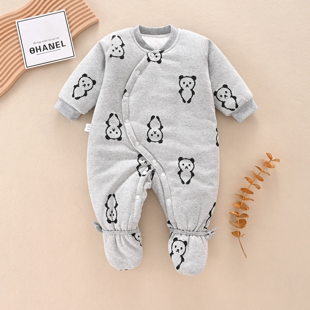 新生婴儿A类纯棉长爬秋冬季厚棉爬服哈衣包脚闭裆连体衣居家外出