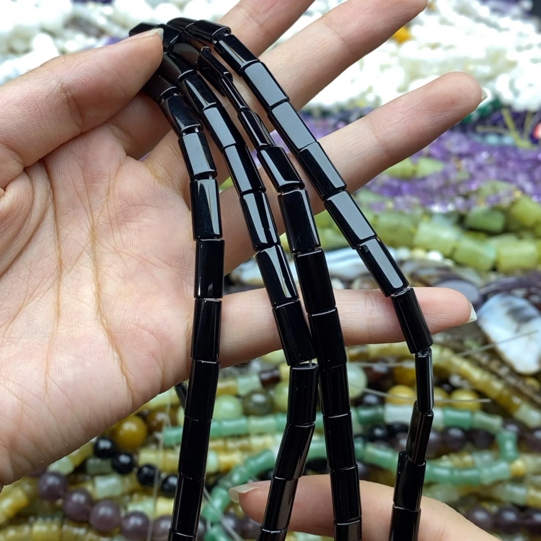未镶嵌玛瑙/玉髓珠宝半成品一条6×12mm天然双孔黑玛瑙