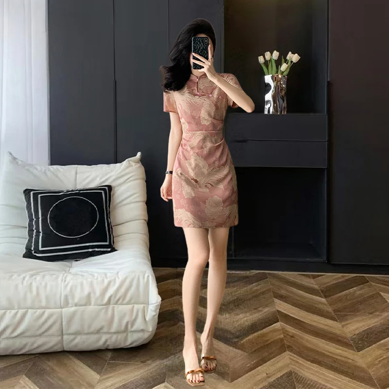 新中式改良气质名媛高端精致旗袍女夏季新款设计感印花收腰连衣裙