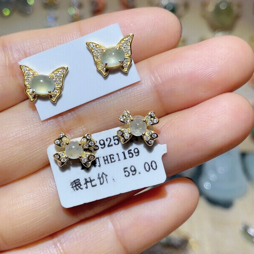 银S925镶嵌翡翠耳饰