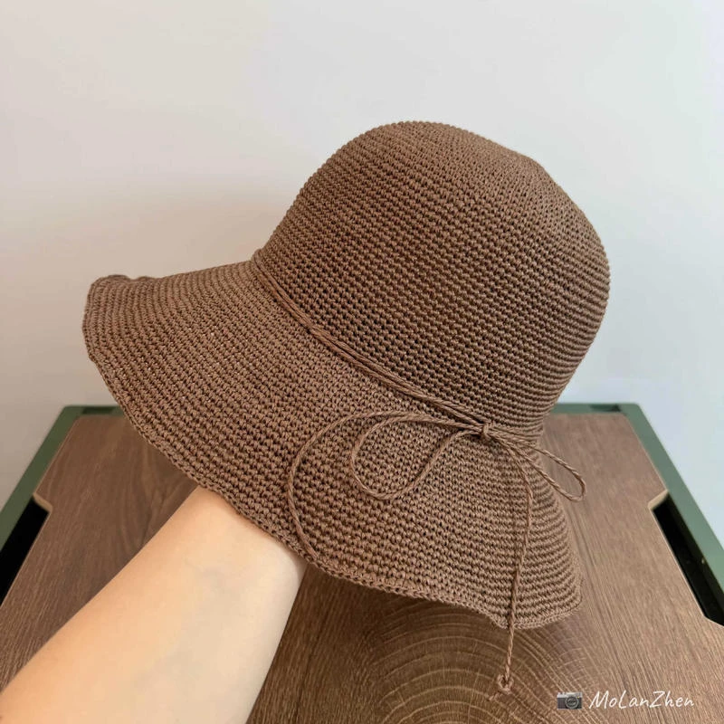 「10cm」夏天出游防晒帽子女细密草编帽时尚百搭大檐渔夫帽遮阳帽