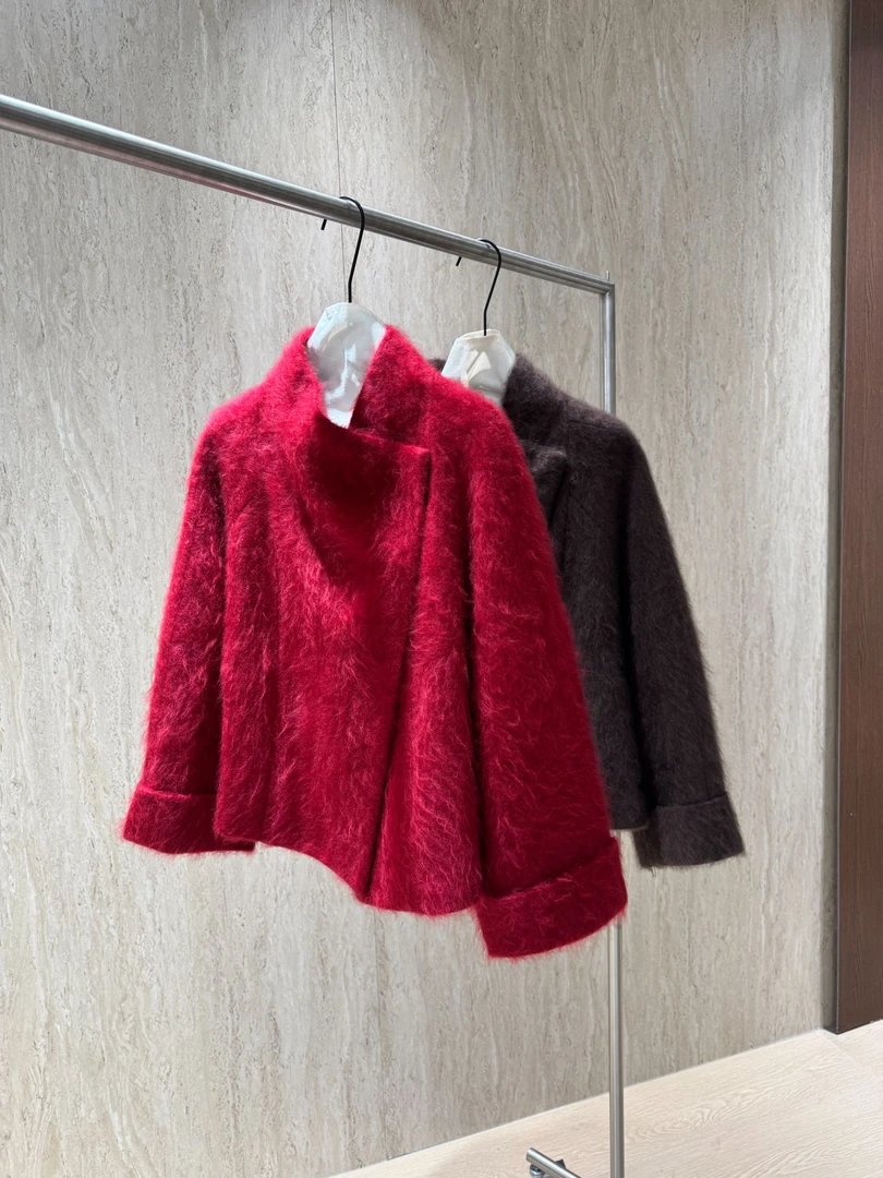 yuhee “简奢拉绒” 高品质山羊绒拉绒立领气质外套1220