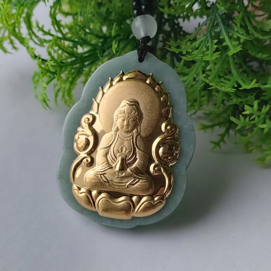 （东总推荐）黄金 真金翡翠观音时尚大气吊坠