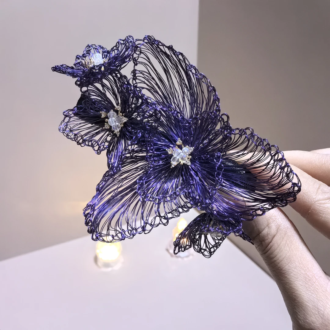 原创陌上簪花设计纯手工金属丝民族风头饰边夹鸭嘴夹一字夹