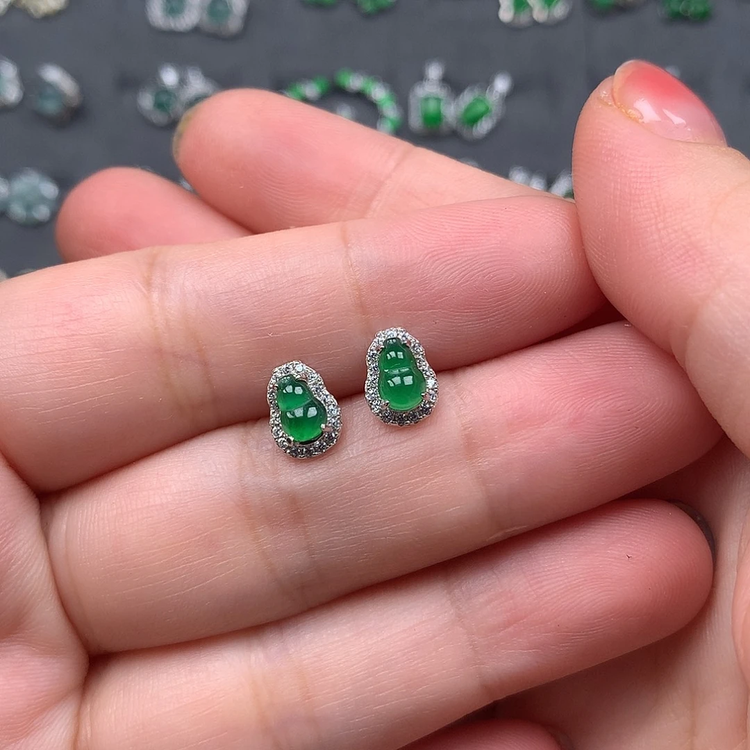 银S925镶嵌翡翠耳饰