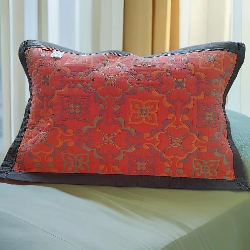 高档新疆长绒棉加大单人三层成人枕巾大红透气枕头巾家用（一对）