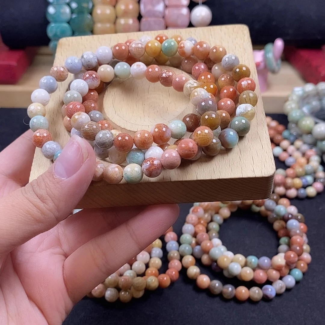 绵***羊硅化珊瑚（珊瑚玉）未镶嵌手串